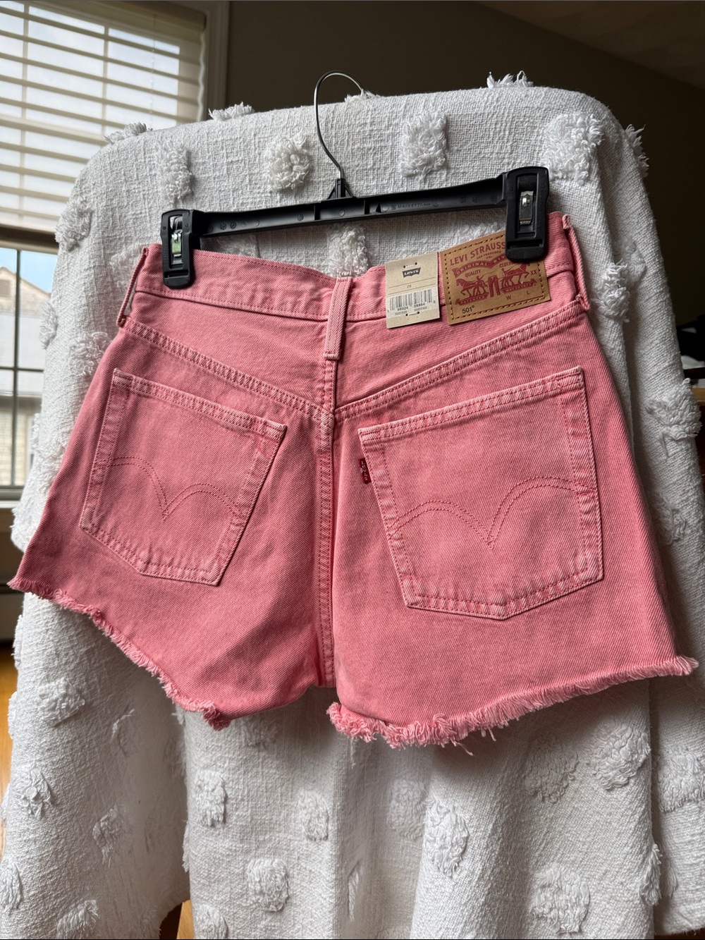 Levi's Pink Denim Frayed Hem High-Rise Shorts
